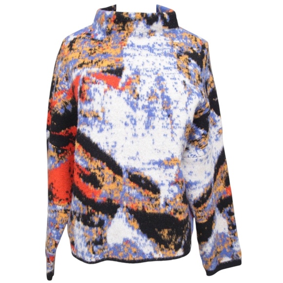 SPORTMAX Long Sleeve Sweater Abstract Pattern Wool Blend Stand Up Collar Sz S